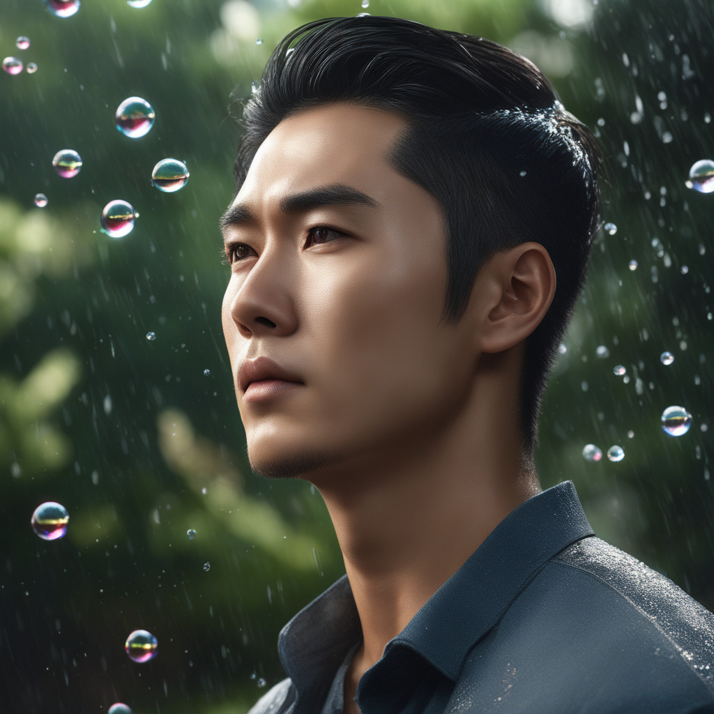 a-handsome-asian-man-imagine-a-person-with-closed-eyes-in-the-rain-forcing-the-power-of-thought-to