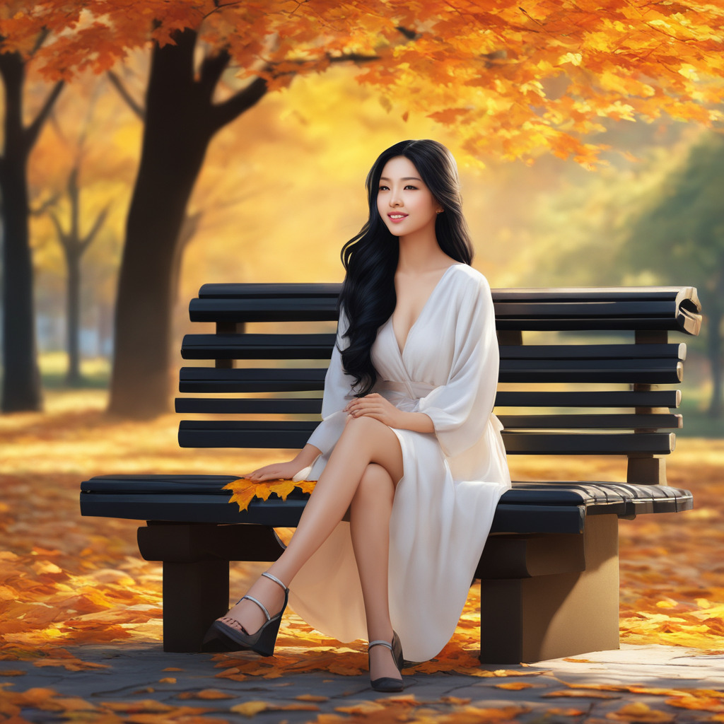 fall, autumn, woman, beautiful, bench, park maple tree